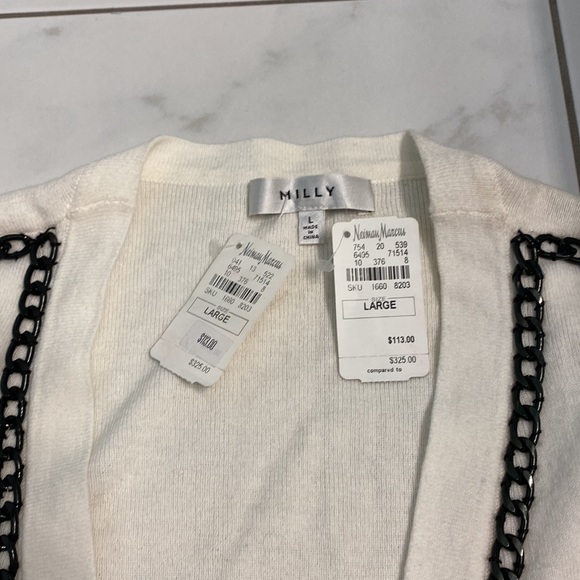 Milly Ivory Black Chain Cotton Wool Cardigan Large NWT - Picture 2 of 6